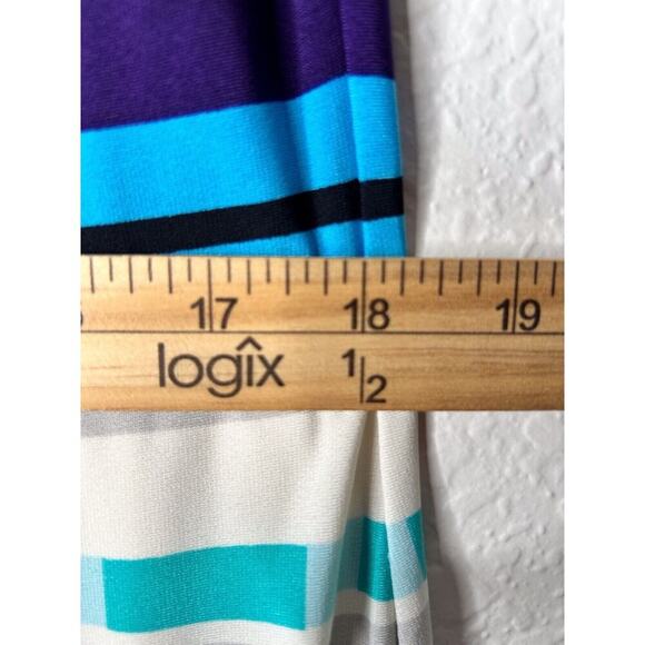 Eliza J Dress Size 14 Blue White Geometric Striped 3/4 Sleeve Knit Casual Shift - Picture 11 of 13
